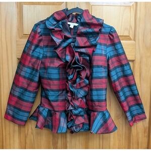 Boston Proper Women's 14 Top Blouse Button Front Ruffled Neck Holiday Cocktail